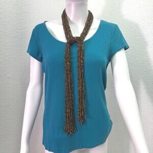 VTG 50” Multi Strand Brown Amber Glass Bead Tassel Necklace Boho